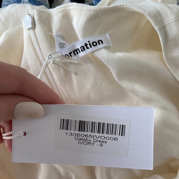 Reformation Gatsby Maxi Dress Ivory Sz 6 Thigh-high Slit Full Length Deep V-Neck - Picture 5 of 12